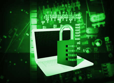 Laptop and code lock on abstract background  The concept of electronic security