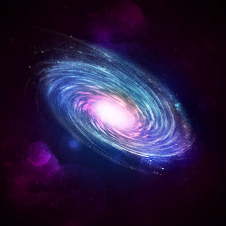 Illustration of a spiral galaxy on a star field background