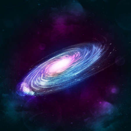 Illustration of a spiral galaxy on a star field background