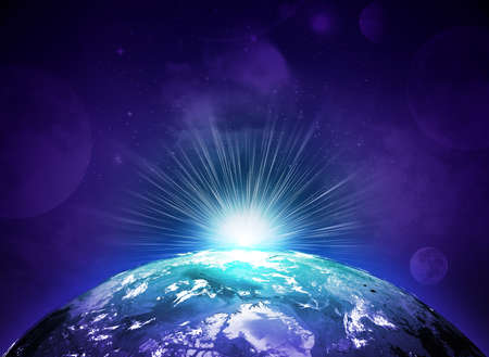 Earth planet in sun rays 