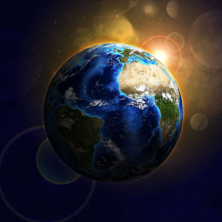 Earth planet in sun rays  Elements of this image are furnished by NASA
