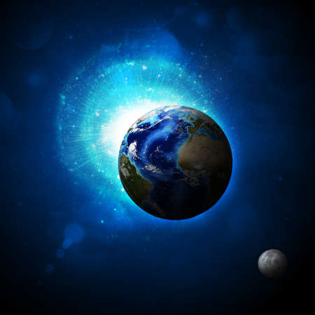 Earth planet in sun rays  