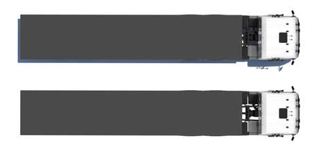 Truck with semitrailer platform  Top view  Isolated render on a white backgroundの写真素材