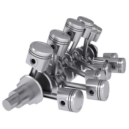 Crankshaft and pistons  Isolated render on a white backgroundの写真素材