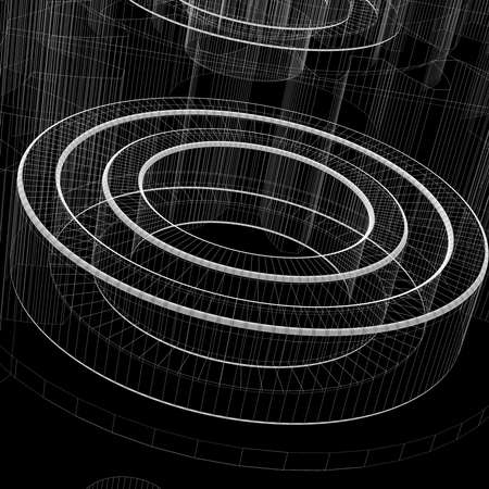 Bearings  Wire-frame render on a black backgroundの写真素材