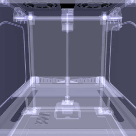 3d printer  X-ray render isolated on black background