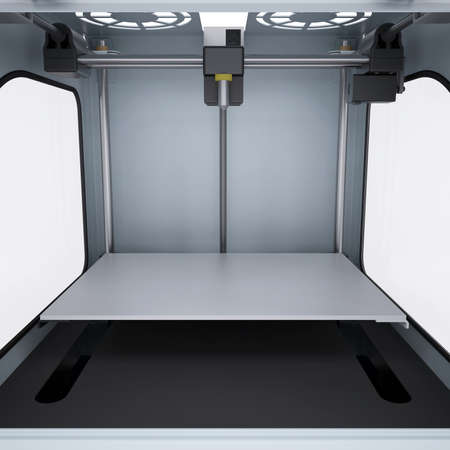 Printer for manufacturing three-dimensional solid models  3d render on white backgroundの写真素材