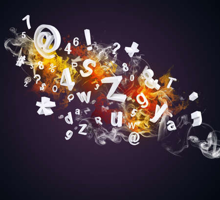 Letters, numbers and colored smoke  Dark background