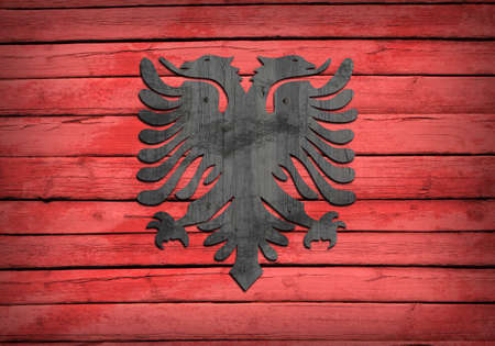 Albanian flag painted on wooden boards  Grunge styleの写真素材