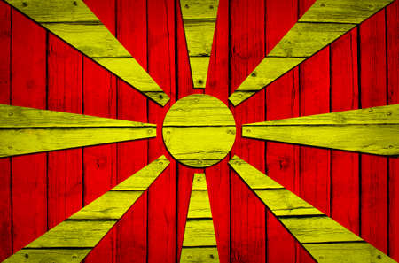 Macedonian flag painted on wooden boards  Grunge styleの写真素材