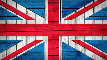 UK flag painted on wooden boards  Grunge style