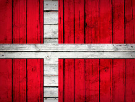 Danish flag painted on wooden boards  Grunge styleの写真素材