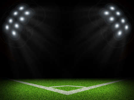 Night football arena illuminated by spotlights  Sports backgroundの写真素材