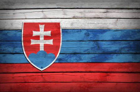 Slovak flag painted on wooden boards  Grunge styleの写真素材