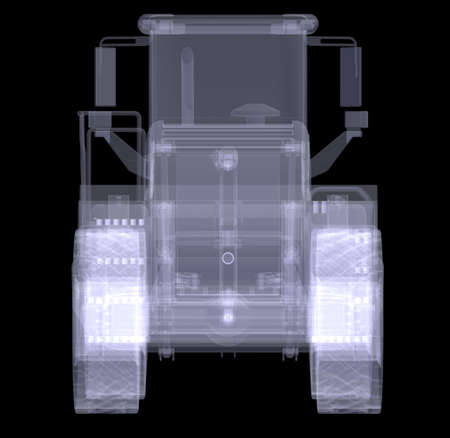 Wheel loader  X-ray render isolated on black background