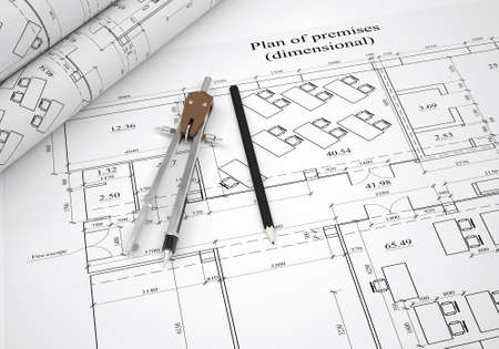 Scrolls architectural drawings and tools  architect concept