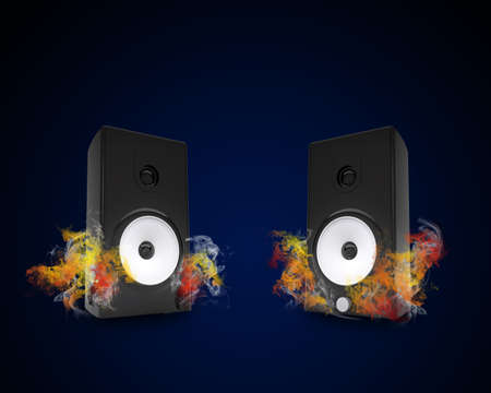 Two audio speaker in the colored smoke  concept of soundの写真素材