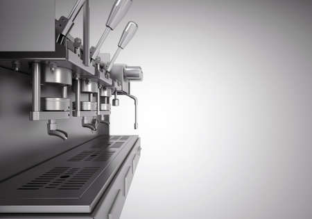 Professional metal electric coffee machine  Cropped  gray backgroundの写真素材