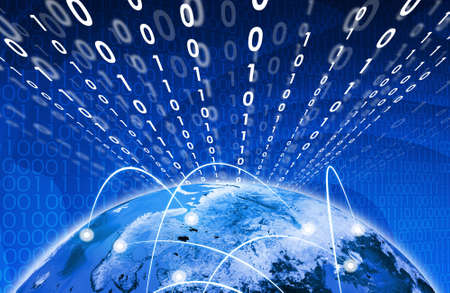 Glowing figures and Earth  Hi-tech technological background  Elements of this image 