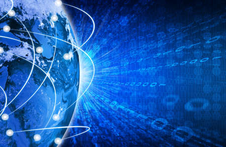 Glowing figures and Earth  Hi-tech technological background  Elements of this imageの写真素材
