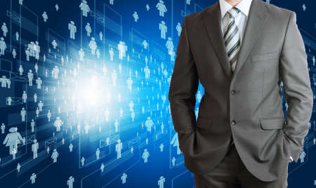 Businessman in suit with people icons  Concept of social correspondenceの写真素材