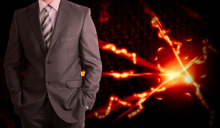 Businessman in a suit and glow rays  Business conceptの写真素材