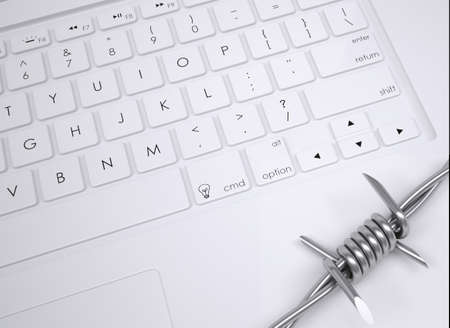 Barbed wire on the keyboard  View from aboveの写真素材