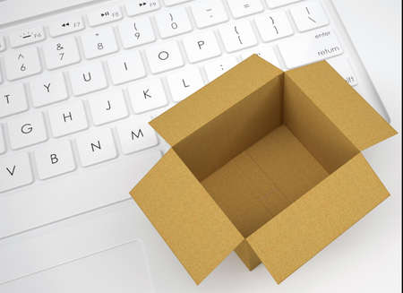 Open cardboard box on the keyboard  View from aboveの写真素材