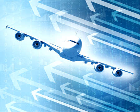 Airplane with the background of graphs and arrows  Concept growth in businessの写真素材