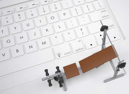 Fitness trainer on the keyboard  View from above
