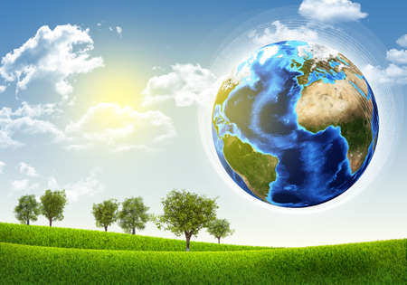 Earth, green grass and trees  Elements of this image are furnished by NASAの写真素材