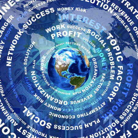 Earth and business words on money background の写真素材