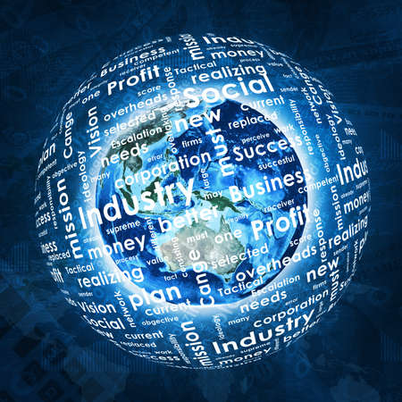 Earth, sphere consists business words and graphs on money background  の写真素材