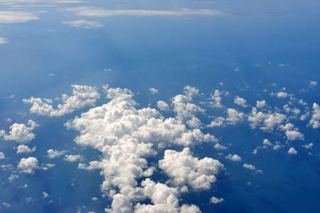 Blue sky and clouds  Top view of aircraft