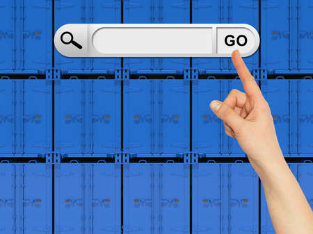 Human hand indicates the search bar in browserの写真素材