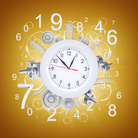 Clock face with springs and gears