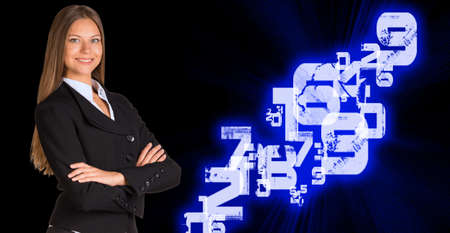 Businesswoman in a suit  White glowing figures