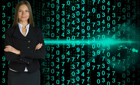 Businesswoman in a suit  Glowing figuresの写真素材