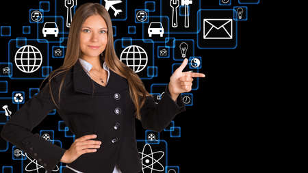 Businesswoman in suit and application icons