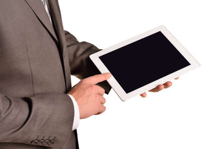 Businessman holding digital tablet, closeup