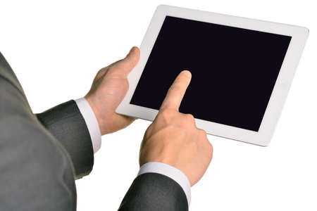 Businessman holding digital tablet, closeup
