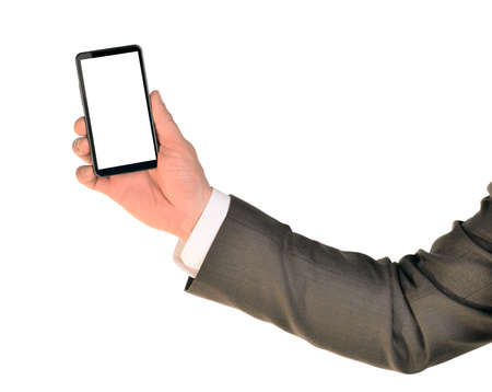 Close up of man using mobile smart phone