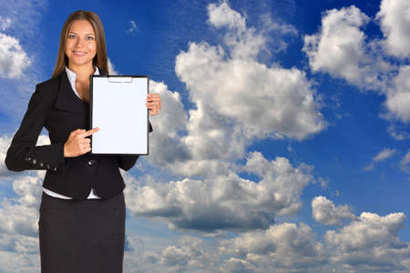 Businesswoman holding paper holder