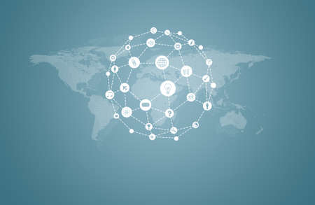 World map with app iconsの写真素材