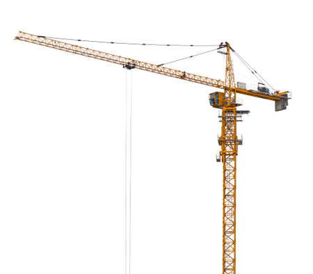 Yellow hoisting crane isolateの写真素材