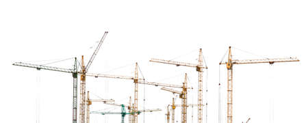Yellow hoisting cranes isolate