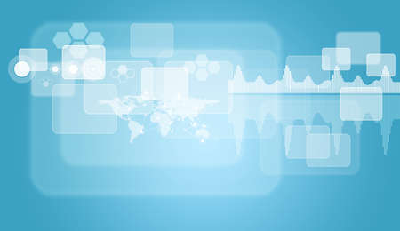 Transparent rectangles, world map, network and other elements