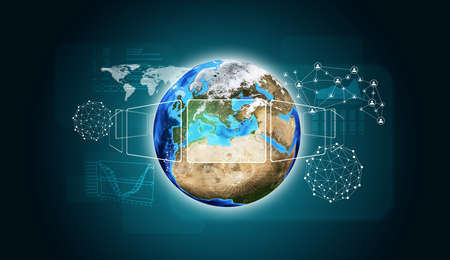 Earth with graphs and networkの写真素材