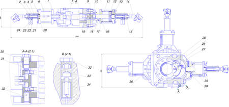Engineering drawing of industrial equipmentのイラスト素材