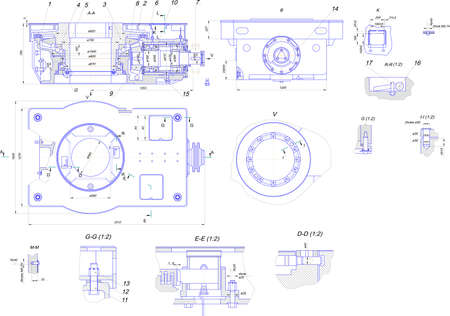 Engineering drawing of industrial equipmentのイラスト素材
